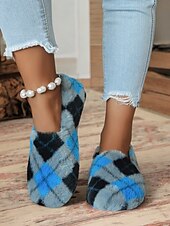 cheap Women&#039;s Slippers &amp; Flip-Flops-Women&#039;s Cozy Plaid Fleece Slippers - Soft Indoor Slip-Ons with Warm Plush Lining for Winter Comfort