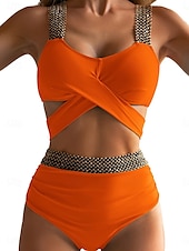 olcso Bikiniszettek-Női Fürdőruha Bikini 2 darab Bugyik Fürdőruha Nyitott hátú Kollázs Vékony Szabadság Strandruházat Tömör szín V-alakú Ujjatlan Fürdőruhák