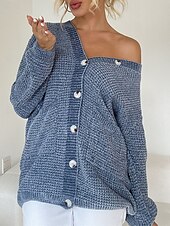 cheap Cardigans &amp; Outerwears-Women&#039;s Sweater Cardigan Casual Soft Pure Color Ribbed V Neck Buttons Pocket Knitted Long Sleeve Long Tops Knit Outdoor Daily Weekend Pink Blue Fall Winter