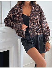 billiga Blazers och kostymer-Dam Kavaj Formell Mönster Leopard Bekväm Stylish Normal Ytterkläder Långärmad Vinter Leopard S