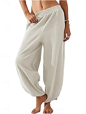 baratos Calça-Mulheres chinês Calças Harem Moda Clássico Comprimento total Cintura Alta Tecido Bolsos Cintura elástica Confortável Macio Micro-Elástica Ao ar livre Rua Branco Azul Cáqui Primavera &amp; Outono Normal