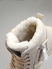 baratos Botas de neve e inverno-botas femininas de amarrar no tornozelo com forro de pele quente – botas de inverno bege elegantes para conforto ao ar livre em clima frio