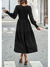 abordables robe longue noire-robe de travail pour femme robe noire robe d&#039;hiver élégante robe longue robe maxi plissée col rond manches longues uni coupe ample noir printemps automne s m l xl