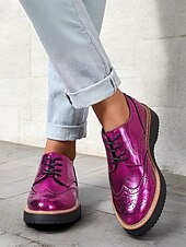 economico Scarpe oxford da donna-scarpe brogue oxford rosa metallizzato da donna con punta a coda di rondine, scarpe casual eleganti con lacci per feste ed eventi di moda