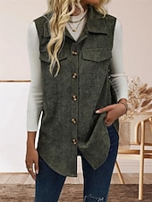 billiga Väst-Dam Väst Utomhus Gata Dagliga kläder Höst Vinter Normal Täcka Normal Håller värmen Andningsfunktion Stylish Ledigt Jacka Ärmlös Ensfärgat Med fickor Armégrön