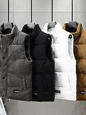 halpa Gilets-Miesten Puffer Vest Vakosametti liivi Tikattu liivi Arki-asut Loma Bile Muoti Perus 봄 &amp; Syksy Vetoketju Vakosametti Mukava Tavallinen Vetoketju Stand-kaula-aukko Normaali Musta Valkoinen Ruskea