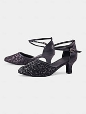 baratos Sapatos de Dança Latina-sapatos de dança femininos de renda dourada com tira cruzada e sola de camurça – saltos confortáveis para eventos de dança de salão e latina