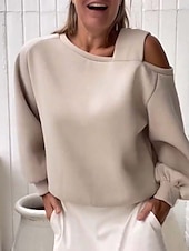 economico Top Semplici da Donna-felpa da donna casual semplice strada abbigliamento quotidiano scollo a V manica lunga nero bianco beige autunno inverno