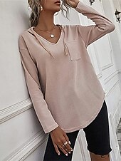 preiswerte Texturierte Kapuzenpullover &amp; Sweatshirts-Damen Hemd Bluse Feste Farbe Basic Brautkleider schlicht Langarm Mit Kapuze Normale Oberteile Täglich Schwarz Rosa Grün Herbst Winter
