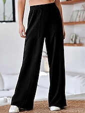 billiga Damjoggers-Dam Joggingbyxor Brett skaft Kinesiska Mode Streetwear Fullängd Hög midja Slät Ficka Elastiskt midjeband Bekväm Mjuk Microelastisk Utomhus Gata Svart Vit Grå Vår &amp; Höst Normal