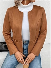 preiswerte Jacken-Damen Jacke Schulanfang Zip Feste Farbe Vintage Regular Fit Oberbekleidung Langarm Frühling Schwarz S