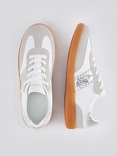 billiga Damsneakers-kvinnors retro svarta och vita sneakers med snörning - avslappnad lågtoppsdesign med mocka och tygdetaljer, bekväm sula för dagligt bruk och sportaktiviteter