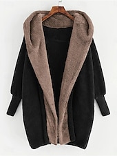 billige Vinterjakker-Dame Fleece-jakke Teddyfrakk Hettegenser Hold Varm Pustende Fleece Lined Fritid عادي Feriereise Gate Dagligdagstøy Ut på byen Åpen Forside Normal Hettegenser Normal Langermet Yttertøy Hvit Grønn