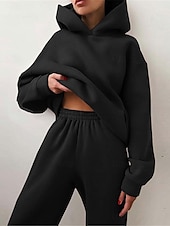 tanie Damskie dresy-Damskie Moda Moda miejska Codzienny Bluza z Kapturem Spodnie dresowe Długi rękaw Kaptur Równina Codzienny Biały Niebieski Ciemnoszary Jesień Regularny