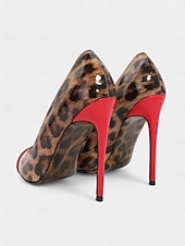 abordables Talons Aiguilles-talons aiguilles imprimé léopard pour femmes – escarpins à bout pointu en cuir verni rouge pour fêtes et événements nocturnes