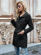 abordables Manteaux &amp; trenchs-Veste décontractée Femme Plein Air Usage quotidien mode Décontractées Full Zip Normal Manteau Noir Gris clair Vert Automne Hiver fermeture Éclair Col rabattu Ample S M L XL XXL