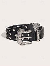 cheap Women&#039;s Belt-Women&#039;s Western Style Belt with Embossed Buckle and Studded Detailing, Faux Leather Adjustable Waist Belt for Casual and Vintage Outfits
