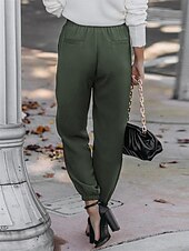 お買い得  パンツ-女性用 チノパン ファッション ストリートファッション 全長 ハイウエスト 平織り ポケット 弾性ウエストバンド 快適 ソフト マイクロエラスティック アウトドア ストリート アーミーグリーン ワイン ブラック ホワイト 春 &amp; 秋 レギュラー