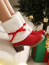 voordelige Vrouwen Kerst Schoenen-dames kerstlaarzen met imitatiebont en rode strik – feestelijke vakantieschoenen voor winterfeesten