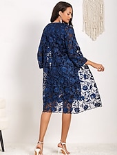 preiswerte abendkleider-Damen Spitzenkleid Spitze 3/4 Ärmel Formal Blau