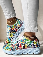 voordelige Damessneakers-kleurrijke grafische print sneakers voor dames – trendy lichtgewicht veterschoenen met zachte zool