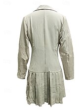 billige svart mini kjole-kvinners svart kjole mini kjole plissert knapp elegant v-hals langermet svart hvit rosa farge
