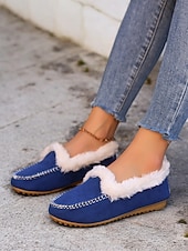 お買い得  レディース・スリッパ＆ビーチサンダル-女性用フェイクスエードモカシンスリッパ - フェイクファーの裏地付き、ステッチのディテールが施された暖かい屋内外用ハウスシューズ