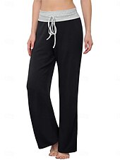 economico Pantaloni a gamba dritta-Per donna Chino Di tendenza Streetwear Lunghezza intera Vita alta Liscio Tasche Cinturino elastico comodo Morbido Comodo Media elasticità Esterno Strada Nero Blu marino Primavera &amp; Autunno Standard