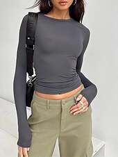 tanie gładka koszulka-Damskie Podkoszulek Równina Moda Nowoczesny Codzienny Długi rękaw Półgolf Zwykłe topy Codzienny Weekend Brązowy Szary Jesień Zima