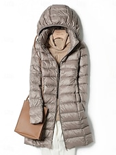 abordables Doudounes &amp; Parkas-Femme Doudoune Chaud Respirable Zippé Poche Décontractées Plein Vacances Plein Air Usage quotidien Sortie fermeture Éclair Longue Sweat à capuche Standard manche longue Vêtements d&#039;extérieur Vin