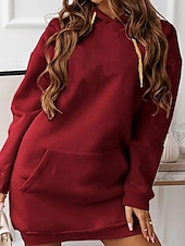 cheap Sweatshirt &amp; Hoodie Dresses-Women&#039;s Hoodie Dress Mini Dress Pocket Casual Hooded Long Sleeve Black Pink Red Color