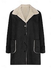 baratos Puffers &amp; Parka-Mulheres Casaco de lã Casaco de pelúcia Manter Quente Respirável Botões Bolsos Forrada com Fleece Casual Tecido Férias Rua Roupa Diária Para Noite Não Trespassado Padrão Aberto para a Lateral Normal