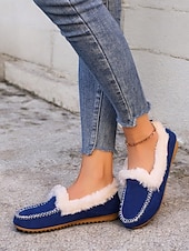 お買い得  レディース・スリッパ＆ビーチサンダル-女性用フェイクスエードモカシンスリッパ - フェイクファーの裏地付き、ステッチのディテールが施された暖かい屋内外用ハウスシューズ