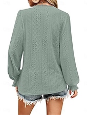 olcso Csipkés felsők-Női Ing Blúz Tömör szín Alap Alkalmi Hosszú ujj V-alakú Normál felsők Napi Csipke Fűzőlyuk Világoszöld Arcpír rózsaszín Ősz Tél