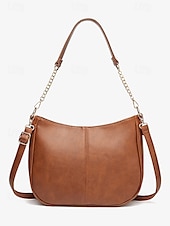baratos Malas com Alça-bolsa de ombro feminina marrom de couro sintético com alça de corrente dourada – bolsa tiracolo casual estilosa para o dia a dia e para o trabalho