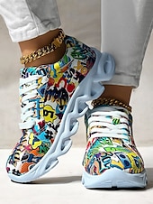 voordelige Damessneakers-kleurrijke grafische print sneakers voor dames – trendy lichtgewicht veterschoenen met zachte zool