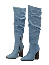 abordables Bottes souples-bottes souples marron au-dessus du genou pour femmes - talon épais, bout pointu, chaussures décontractées élégantes pour l&#039;automne et l&#039;hiver