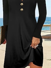 cheap Mini Black Dress-Women&#039;s Black Dress Mini Dress Button Elegant V Neck Long Sleeve Black Color