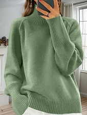 cheap Pullovers &amp; Tops-Women&#039;s Sweater Pullover Sweater Jumper Turtleneck Knit Knitted Raglan Sleeves Spring Fall Home Daily Holiday Daily Casual Soft Long Sleeve Pure Color White Light Green