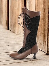 abordables años 1930-Botas victorianas con cordones hasta media pantorrilla para mujer: zapatos de piel sintética y encaje estilo steampunk gótico para cosplay, fiestas y ocasiones especiales