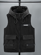 preiswerte Men&#039;s Vest-Herren Puffer Weste Fleece-Weste Kapuzenweste Freizeitskleidung Urlaub Ausgehen Modisch Basic Frühling &amp; Herbst Tasche Mit Kapuze Polyester Komfortabel Glatt Reisverschluss Ständer Regular Fit