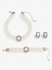 cheap Women&#039;s Necklace-Elegant Women&#039;s Pearl Choker Necklace Set with Green Gemstone and Matching Bracelet &amp; Earrings – Formal Occasion Jewelry