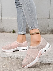 preiswerte Damen-Sneaker-leichte lila Slip-On-Sneaker für Damen mit Strass-Details – bequeme Luftpolstersohle zum Gehen und für die Freizeit