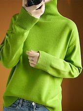 billiga Solida färger-Dam Tröja Pullover tröja Ledigt Mjukt Ren färg Ribbad Polokrage Stickat Långärmad Vanliga toppar Sticka Utomhus Dagligen Helgen Marinblå Orange Höst Vinter
