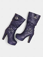 cheap Platform Boots-Women&#039;s White Knee-High Platform Boots with Buckle Straps and High Heels – Stylish Winter Boots for Bold Fashion Statements