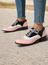 olcso Női lapos sarkú cipők-női retro rózsaszín és fekete oxford cipő – lakk műbőr fűzős brogue a vintage lezser stílushoz és divatos kirándulásokhoz