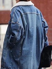 billiga Casual Parka-Dam Fleece-jacka Teddyrock Jeansjacka Håller värmen Andningsfunktion Ficka Fleecefodrad Ledigt Slät Semester Gata Dagliga kläder Utekväll Enkelknäppt Lång Nedvikt Normal Långärmad Ytterkläder Blå
