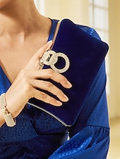 voordelige Clutches &amp; Avondtasjes-Elegante blauwe fluwelen clutch voor dames met strass-ringhandvat - perfecte avondtas voor bruiloften, feesten en formele evenementen