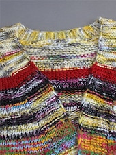 billige Cardigans og yttertøy-Dame Genser Kofte Årgang Fritid Myk Regnbue Riflet Åpen Forside Strikket Langermet Vanlige topper Strikke utendørs Daglig Helg Regnbue Høst Vinter