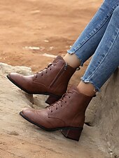 economico Stivali alla caviglia-Per donna Stivaletti Scarpe Bullock Stivali con tacco Giornaliero In pile Stivaletti Stivaletti Quadrato Punta tonda Vintage Informale Similpelle Cerniera Marrone scuro Nero